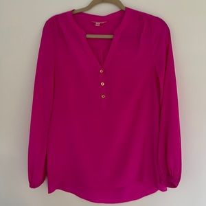 Lilly Pulitzer hot pink/fuschia long sleeve silk Elsa tunic top small